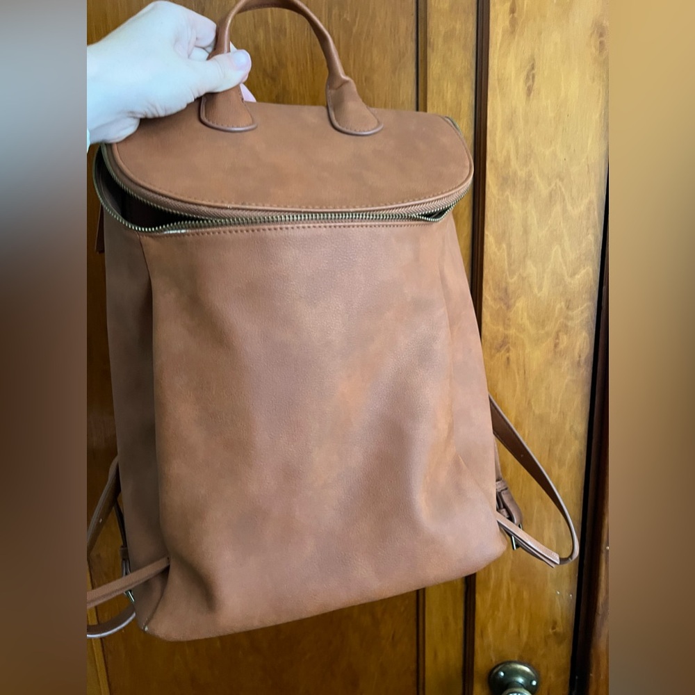 Brown faux leather backpack